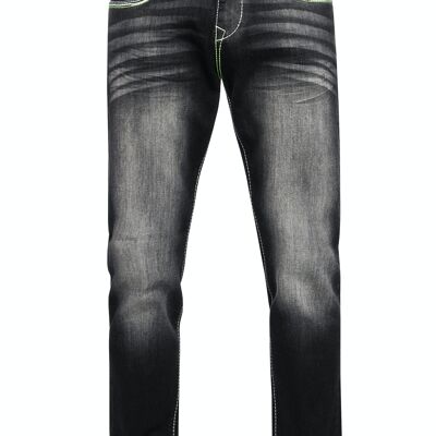 Kontrastnaht Herren Black Used Jeanshose "TOYAMA" Regular Fit Streetwear Herren-Jeans-Hose L32 Dicke-Naht-Hose Flex 12236-2