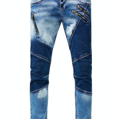 Jeanshose "URUMA" Blue Used Colorblock-Vintage-Used Streetwear Jeans Denim Reißverschluss Offene Knopfleiste Slim-Fit Ultra-Washed 12237-1