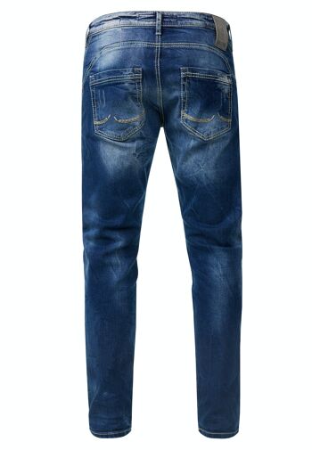 Pantalon en jean pour hommes "YAMATO" bleu utilisé Slim Fit spécial délavé Streetwear hommes Denim Stretch Jeans 12238-1 2