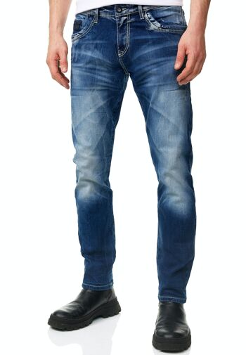 Pantalon en jean pour hommes "YAMATO" bleu utilisé Slim Fit spécial délavé Streetwear hommes Denim Stretch Jeans 12238-1 3