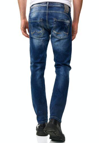 Pantalon en jean pour hommes "YAMATO" bleu utilisé Slim Fit spécial délavé Streetwear hommes Denim Stretch Jeans 12238-1 4