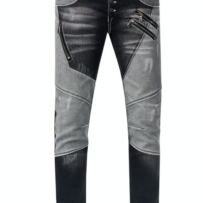 Jeanshose "URUMA" Black Used Colorblock-Vintage-Used Streetwear Jeans Denim Reißverschluss Offene Knopfleiste Slim-Fit Ultra-Washed 12237-2