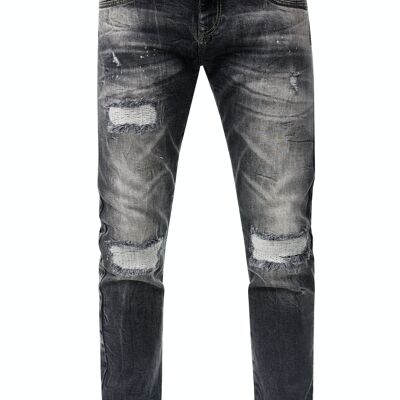 Herren Jeans Hose "YAMATO" Dark Grey Used Slim Fit Spezial-Washed Destroyed Streetwear Mens Denim Stretch-Jeans 12238-2