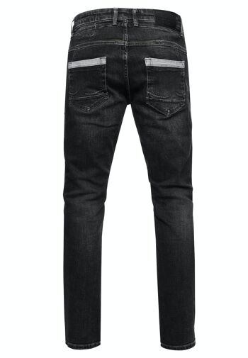 Jeans Homme Jeans Coupe Droite Noir Usé Stretch Streetwear "YOKOTE" Jeans-Pantalon Stone-Washed Strech Denim Contrast Destroyed 12240-1 2