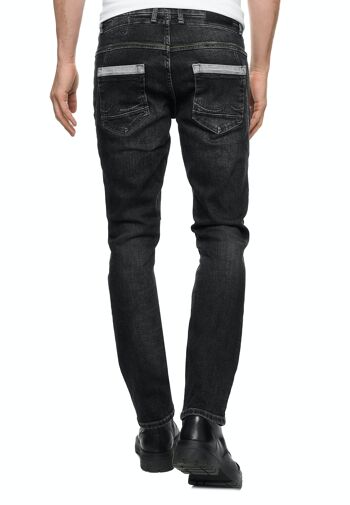 Jeans Homme Jeans Coupe Droite Noir Usé Stretch Streetwear "YOKOTE" Jeans-Pantalon Stone-Washed Strech Denim Contrast Destroyed 12240-1 4