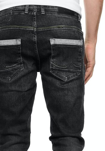 Jeans Homme Jeans Coupe Droite Noir Usé Stretch Streetwear "YOKOTE" Jeans-Pantalon Stone-Washed Strech Denim Contrast Destroyed 12240-1 5