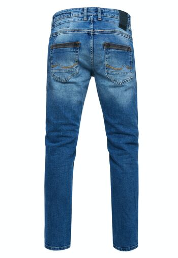 Jeans Homme Jeans Coupe Droite Bleu Usé Stretch Streetwear "YOKOTE" Jeans-Pantalon Stone-Washed Strech Denim Contrast Destroyed 12240-3 2