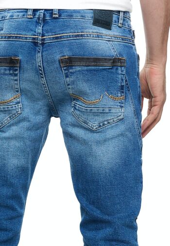 Jeans Homme Jeans Coupe Droite Bleu Usé Stretch Streetwear "YOKOTE" Jeans-Pantalon Stone-Washed Strech Denim Contrast Destroyed 12240-3 5