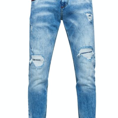 Destroyed Herren Jeans Hose Light Blue Used "MINO" Slim Fit Stretched Jeans mit Ziernaht Streetwear Kontrast-Naht Destroyed-Pants 12242-3