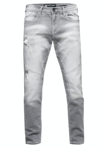 Jeans Homme Jeans "NISHO" Coupe Droite Gris Usé Stretch Streetwear Biker Jeans-Pantalon Destroyed Washed Biker-Pants 12243-1 1