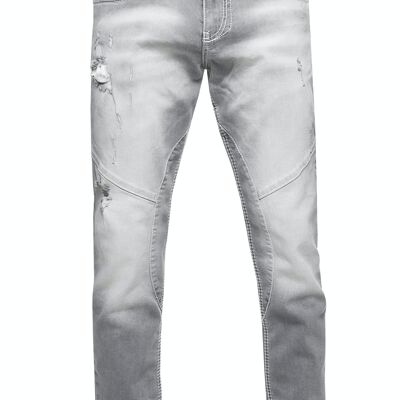 Jeanshose Herren Jeans "NISHO" Straight-Fit Grey Used Stretch Streetwear Biker Jeans-Hose Destroyed Washed Biker-Pants 12243-1