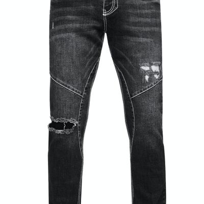Jeanshose Herren Jeans "NISHO" Straight-Fit Black Used Stretch Streetwear Biker Jeans-Hose Destroyed Washed Biker-Pants 12243-2
