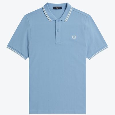TWIN TIPPED FRED PERRY SHIRT-SKY/SNOW/SNOW