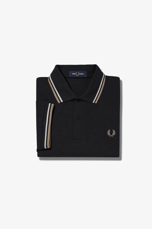 TWIN TIPPED FRED PERRY SHIRT-BLK/SNWHT/WRMSTN