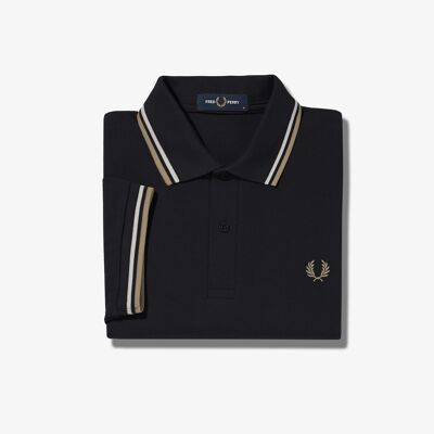 TWIN TIPPED FRED PERRY SHIRT-BLK/SNWHT/WRMSTN