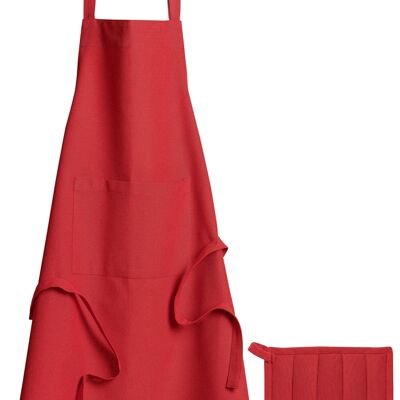 Recycled Dona kitchen apron and potholder set Red 85 x 72