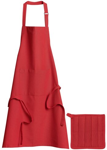 Lot Tablier de cuisine et manique Dona recyclé Rouge 85 x 72 1