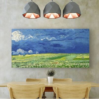 Impresión en lienzo con calidad de museo de Vincent van Gogh, Campos de trigo bajo las nubes