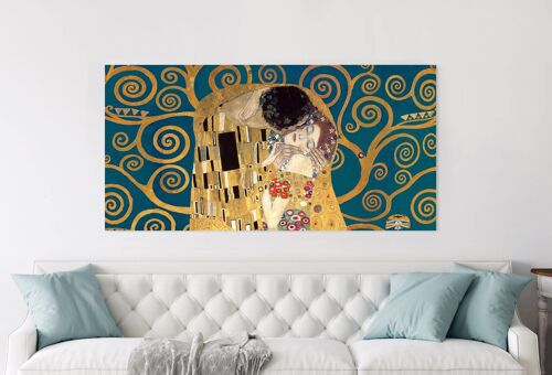 Quadro su tela di qualità museale Gustav Klimt, Il Bacio, dettaglio (variante blu)