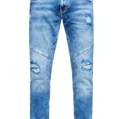 Jeanshose Herren Jeans "NISHO" Straight-Fit Blue Used Stretch Streetwear Biker Jeans-Hose Destroyed Washed Biker-Pants 12243-3