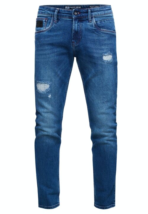 Herren Jeans-Hose "TORI" von "RUSTY NEAL" Royal Blue Used Slim Fit Streetwear Jeans Destroyed Denim Stretch-Jeans 12235-1