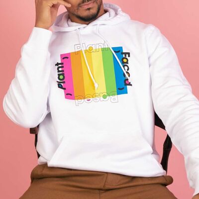 Felpa con cappuccio arcobaleno a base vegetale - Bianca - Large