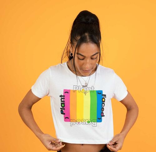 Plant Based Rainbow - White Crop Top - Small