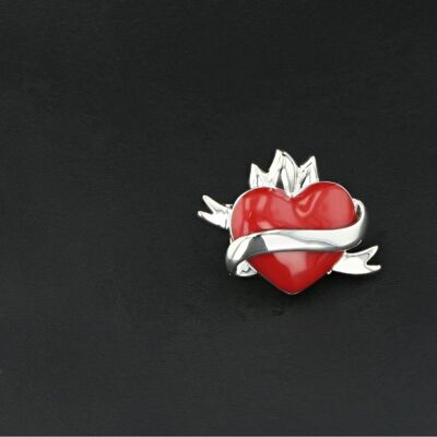 Adjustable Sacred Heart ring in silver plated brass