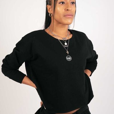 The Classics Cropped Sweater - Embroidered Logo - Black - Large