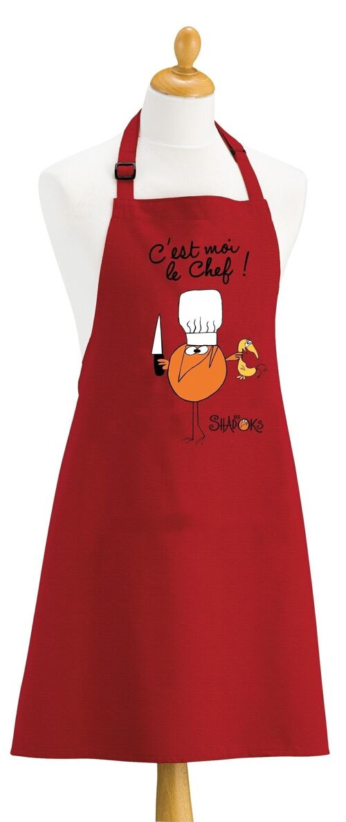 Tablier de cuisine Shadoks C'est moi le chef recyclé Rouge 72 x 90 - 8652130000