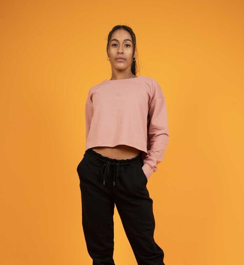 The Classics Cropped Sweater - Embroidered Logo - Pink - Large