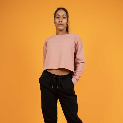 The Classics Cropped Sweater - Embroidered Logo - Pink - Large