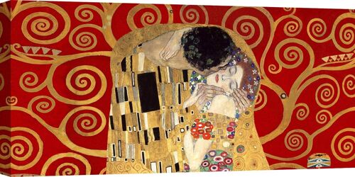 Quadro su tela di qualità museale Gustav Klimt, Il Bacio, dettaglio (variante rossa)