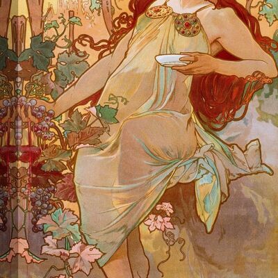 Jugendstil-Gemälde, Druck auf Leinwand: Alphonse Mucha, Herbst