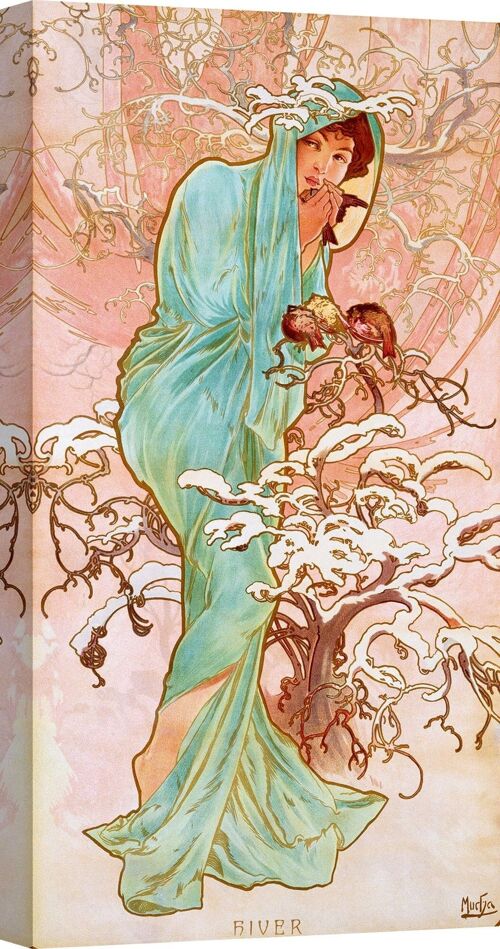 Quadro stile liberty, stampa su tela: Alphonse Mucha, Inverno