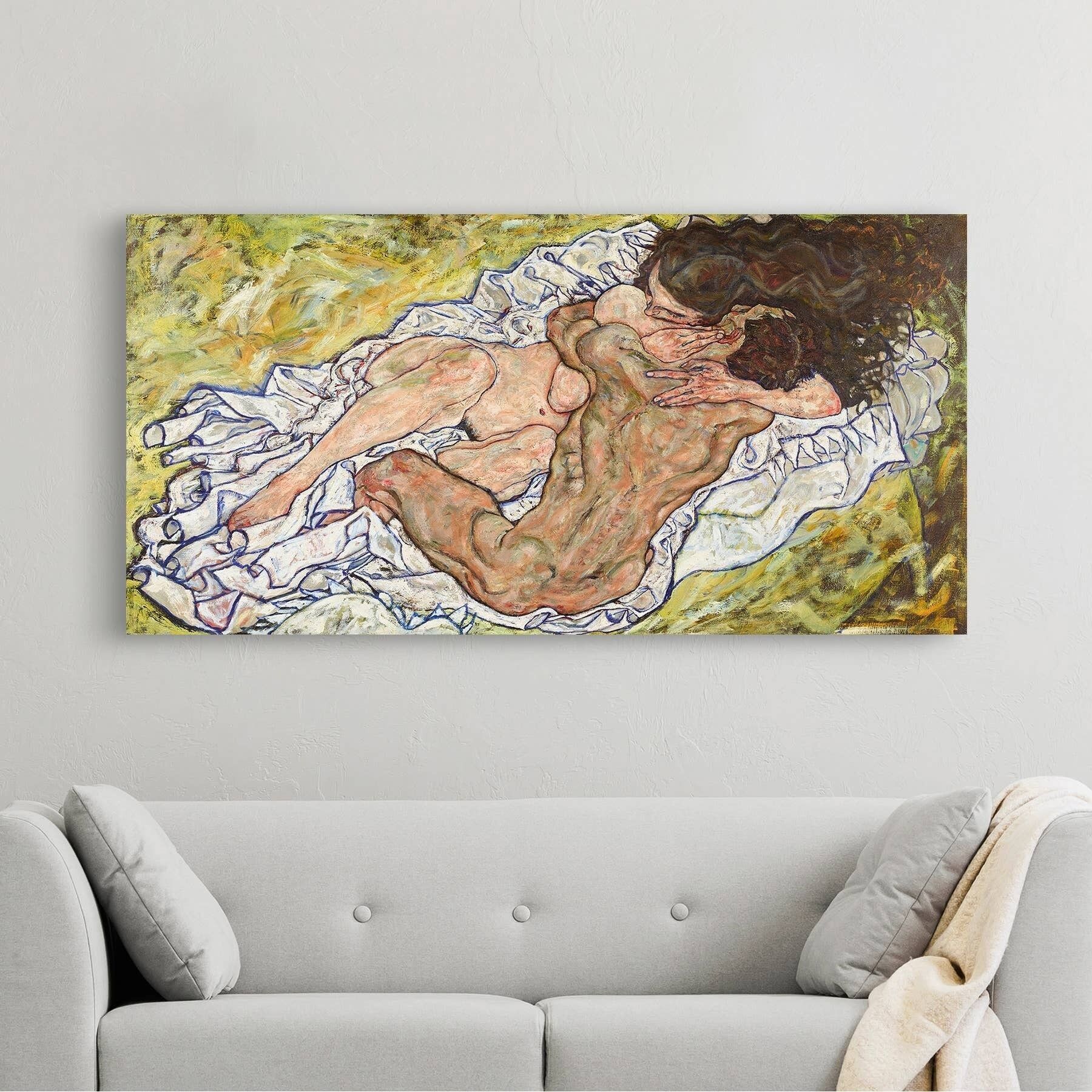 Quadro arte moderna, stampa su tela: Egon Schiele, L'abbraccio
