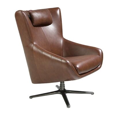 Swivel leather armchair with removable cushion model 5089