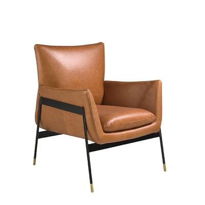 Brown cowhide upholstered armchair model 5091