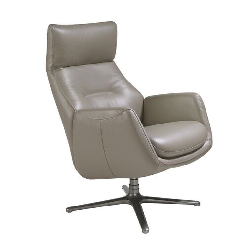 Sillón giratorio reclinable tapizado en piel gris y acero oscurecido modelo 5092