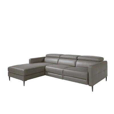 Dark gray leather chaise longue sofa with relax mechanism model 6125