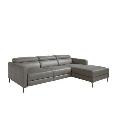 Dark gray leather chaise longue sofa with relax mechanism model 6126