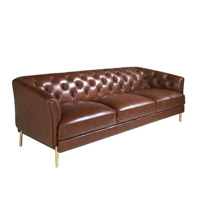 3-Sitzer-Sofa aus gestepptem Leder in Tabakbraun Modell 6140