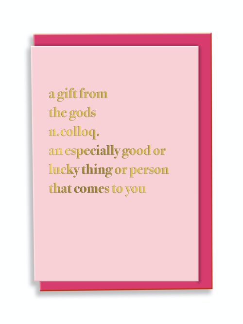 Greeting Card A Gift From The Gods Definition Typography Design Pink