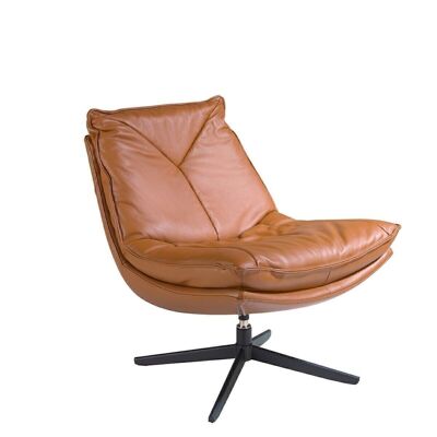 Swivel armchair upholstered in brown leather model 5096