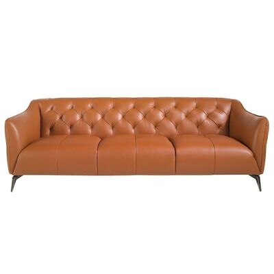 3-seater sofa upholstered in capitoné with brown cowhide leather model 6169