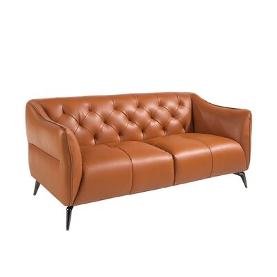 2-seater sofa upholstered in capitoné with brown genuine cowhide leather, model 6168