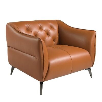 Armchair upholstered in brown leather with tufted model 5098