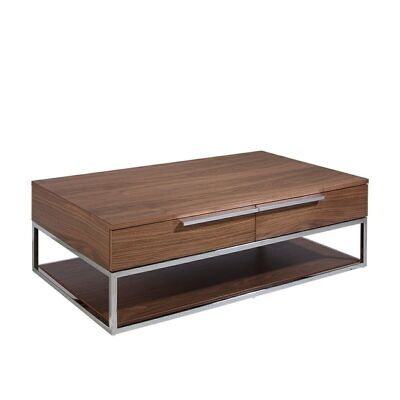 Rectangular coffee table in walnut and chromed steel model 2114