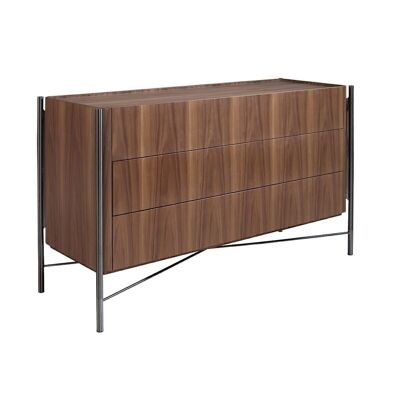 Chest of drawers in walnut wood and darkened steel, model 7139