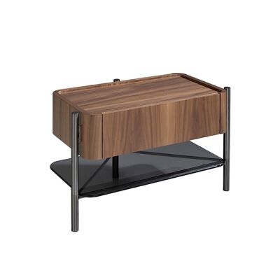 Walnut wood and darkened steel bedside table model 7138